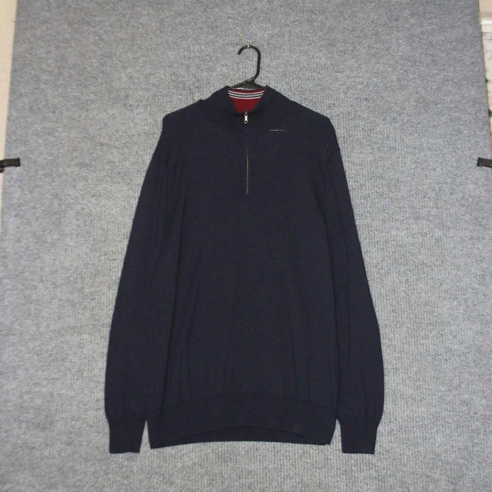 Brooks Brothers Quarter Zip Pullover Sweater Mens XL‎ Navy Blue Mock Neck Knit
